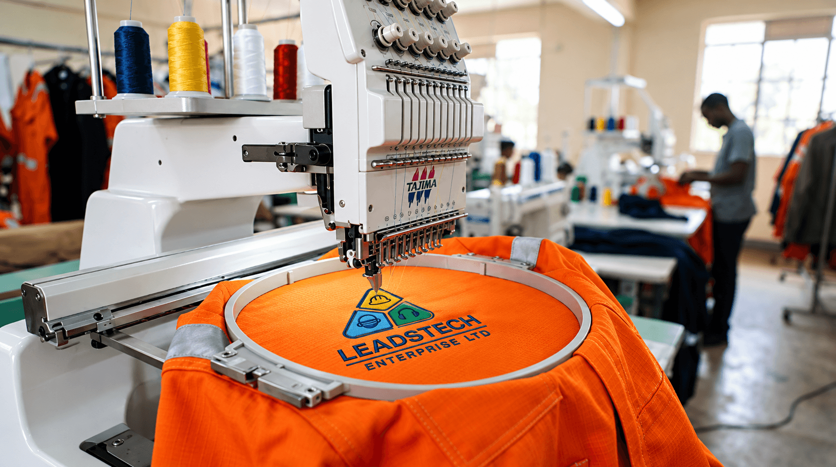 Industrial embroidery machine branding PPE